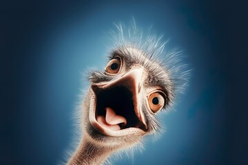 Funny ostrich smiling portrait.