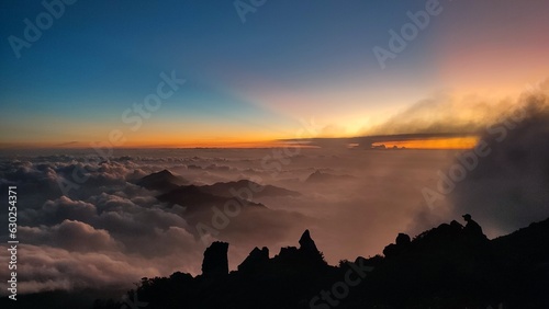 sea ​​of ​​clouds with sunset, and orange clouds.