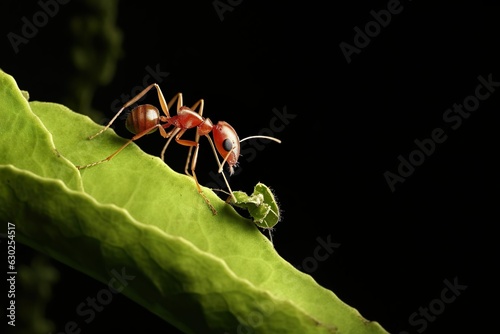 Worker leafcutter ant Atta cephalotes cutting a leaf photo