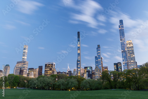 Manhattan skyscrapers and Central Park sunset