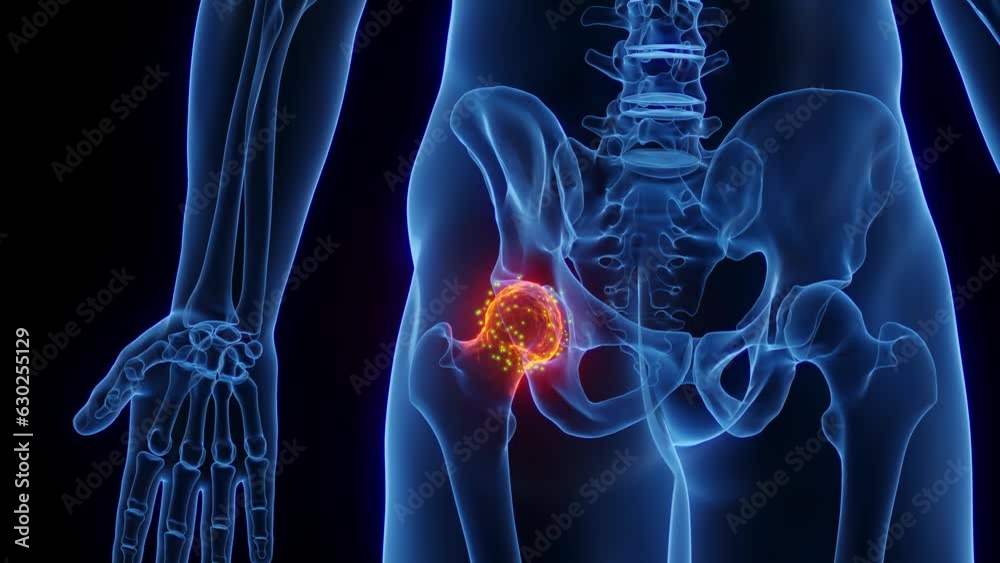 Animation of an inflamed hip undergoing tissue regeneration
