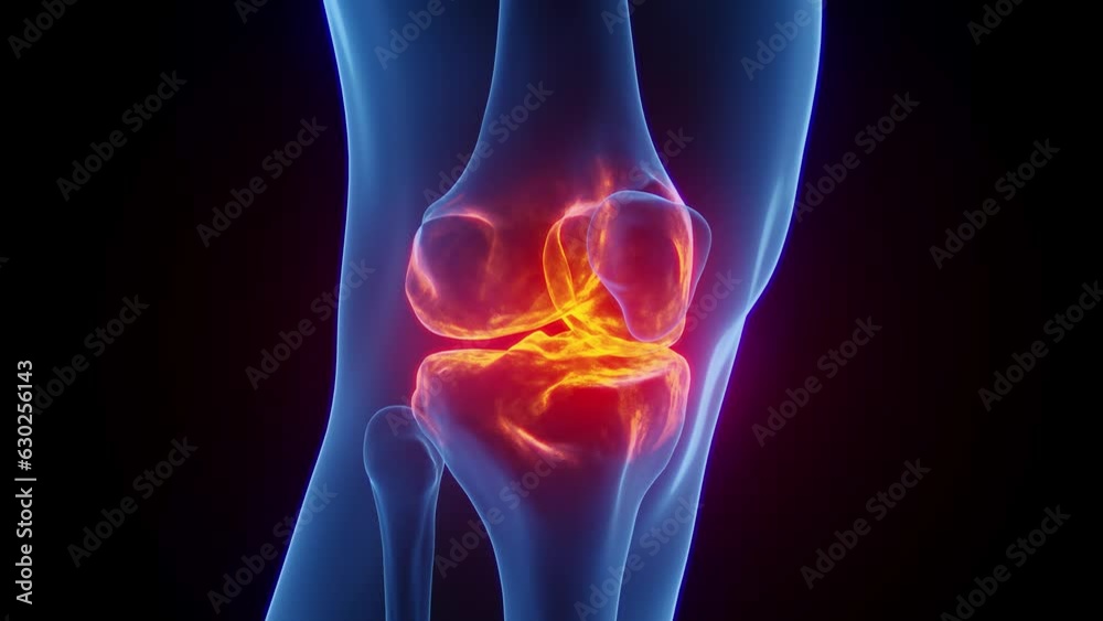 Animation of a man's inflamed right knee Animation of a man's inflamed right knee