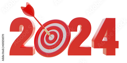 2024 red number darts on target isolated on transparent, PNG, 3d render