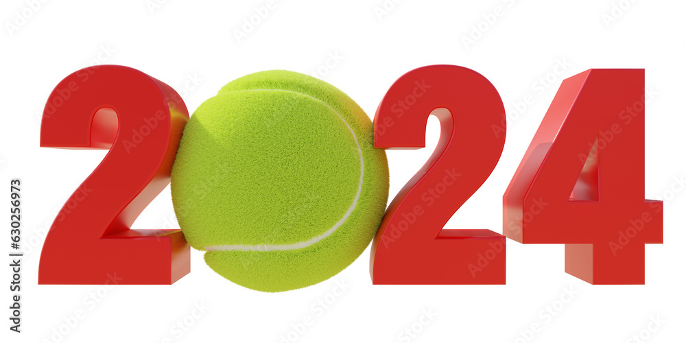 2024 Tennis event calendar. New year number with ball isolated on