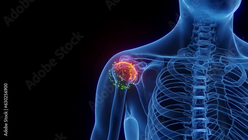Animation of tissue regeneration of man's inflamed shoulder