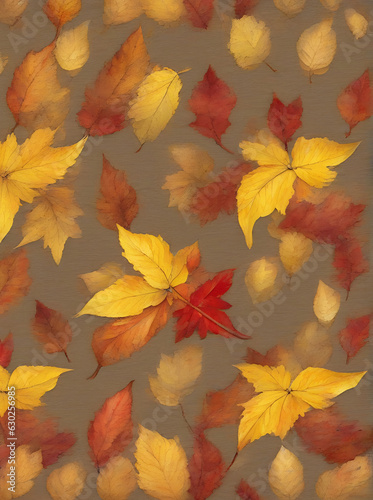 Autumn floral painted background red and yellow