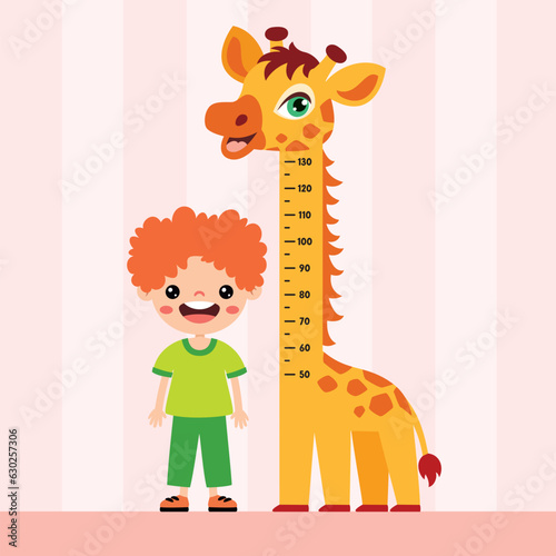 Cartoon Illustration Of Kid Measuring Height 