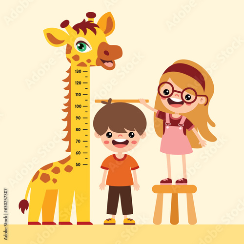 Cartoon Illustration Of Kid Measuring Height 