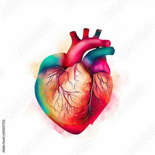 Anatomical Artistry: Human Heart Illustration on White, Generative AI