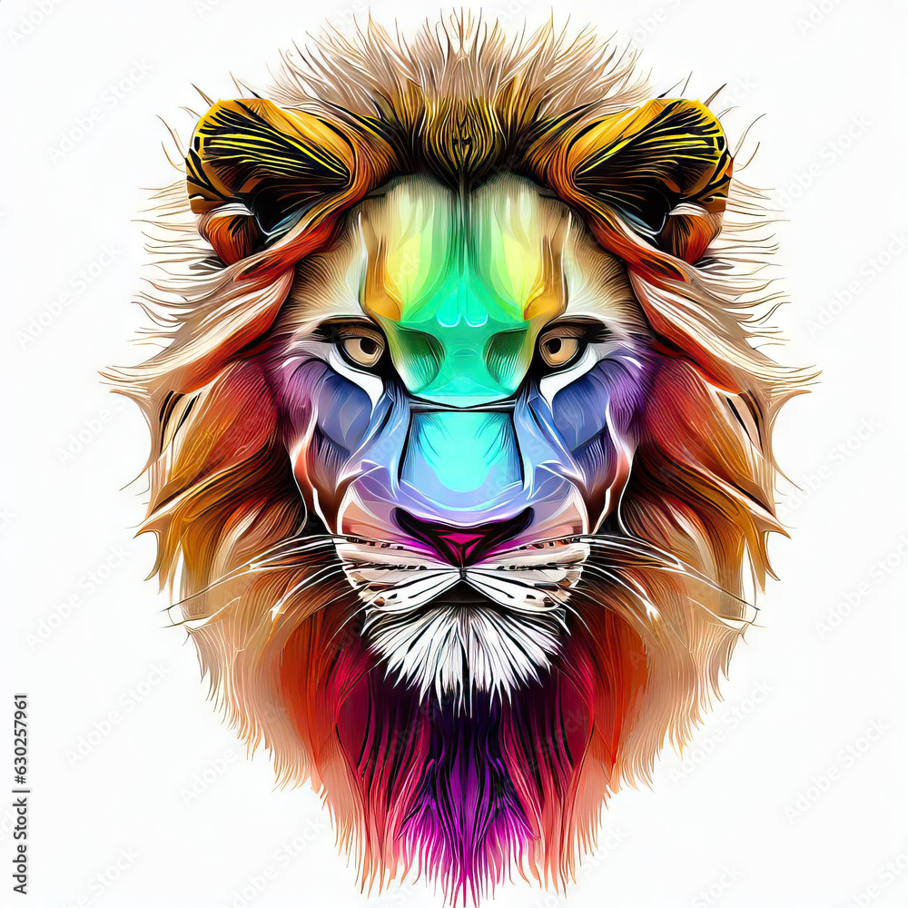 Majestic Mane: Lion Face Illustration on White, Generative AI