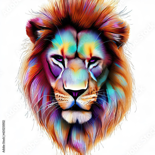 Silent Savanna King: Lion's Face on a White Background, Generative AI
