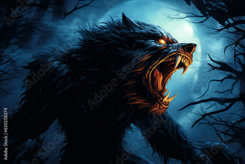 Fotografie, Obraz Illustration of a werewolf howling at the moon