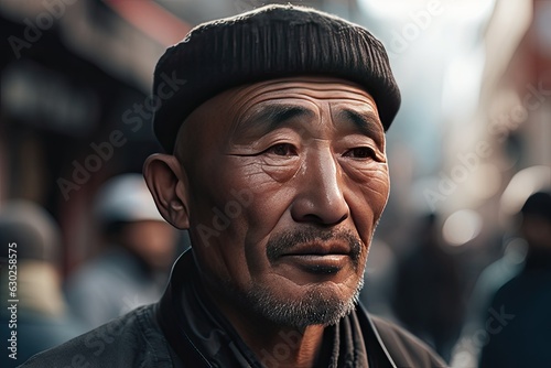 Portrait of an ethnic Uighur man. AI generative