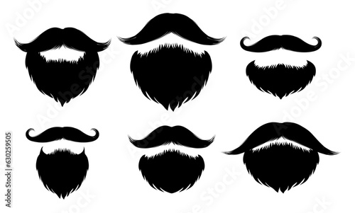 Beautiful beards. A collection of emblems of a men's barbershop. The logo of the barbershop. A set of hipster beards with different haircuts. Silhouettes, emblems, badges, labels. Vector illustration.