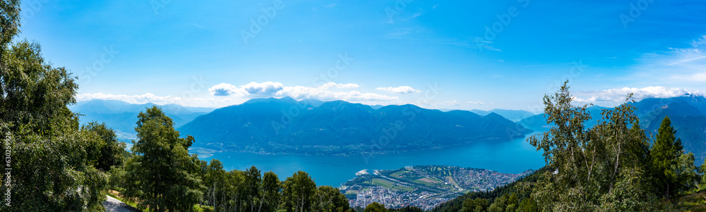Aerial view of Locarno and Lago Maggiore in Switzerland