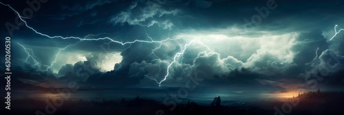 Obraz na płótnie stormy sky and a powerful lightning that breaks the dark clouds