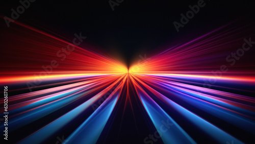 Futuristic glowing purple tunnel. Abstract 3d render of cyber space. Vibrant light rays in modern interior design. Sci fi illumination. Neon portal.