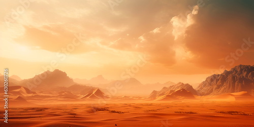 distant desert with sandstorms and oases. Generative AI