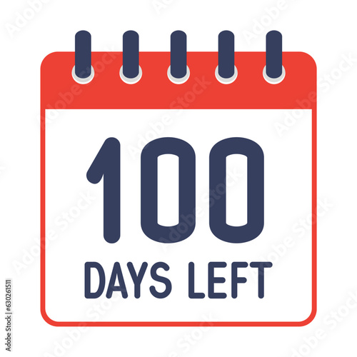 100 days left icon,countdown daily page calendar template vector illustration.