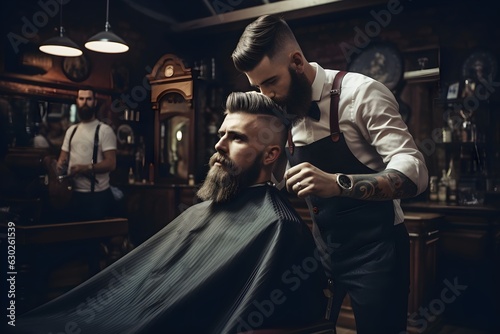 Precision in every stroke: Barber meticulously trimming a customer's beard, capturing the essence of skill and dedication