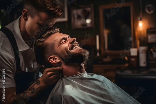 Comforting care: A barber applying soothing after-shave to customer's face for a complete grooming experience