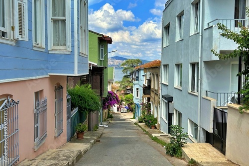Photography View of old houses on Hyebeliada Island in Istanbul, Turkey.