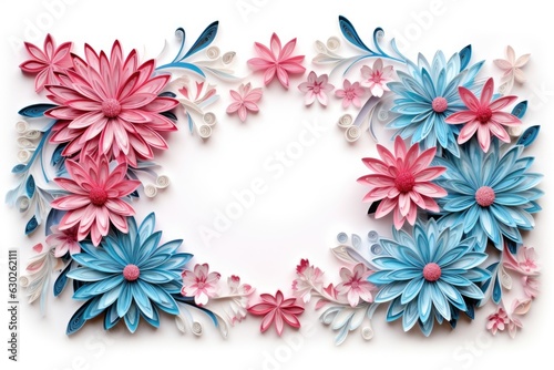 Frame of quilling craft, handmade festive decoration with paper circles. Cut from paper by handmade.	
