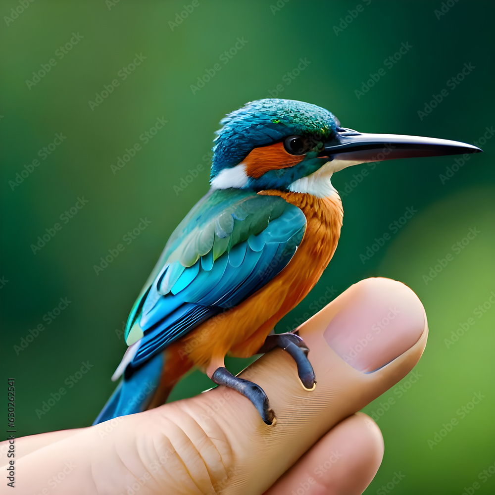 Fototapeta premium kingfisher on finger