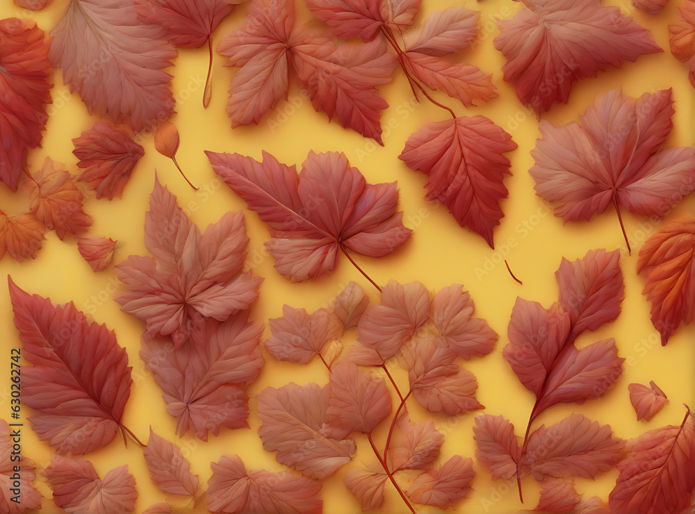 Autumn floral background red yellow leaves volumetric