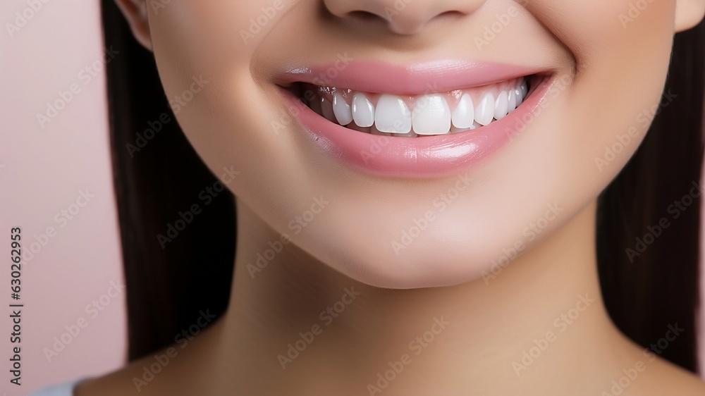 Fototapeta premium Closeup cropped photo of young woman with prefect white teeth.