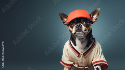 Baseball Dog. Colorful. Empty Copy space on the side. Generative AI. 