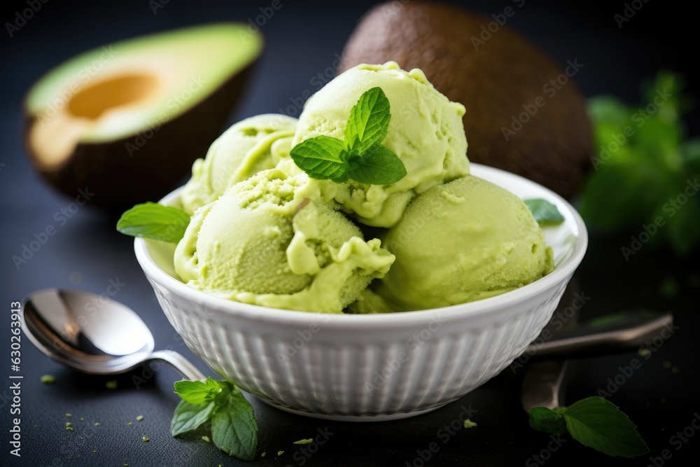 Homemade Green Organic Avocado Ice Cream. Close up . Copy space. Homemade Green Organic Avocado Ice Cream. Close up . Copy space.
