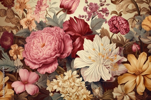 Beautiful fantasy vintage wallpaper botanical flower background