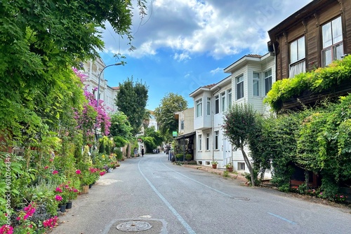 View of old houses on Hyebeliada Island in Istanbul, Turkey.