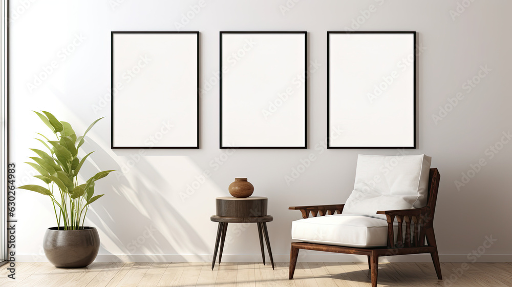 Blank Picture Frame Mockup in Modern Room. Vertical. Blank Picture Frame Mockup in Modern Room. Vertical.
