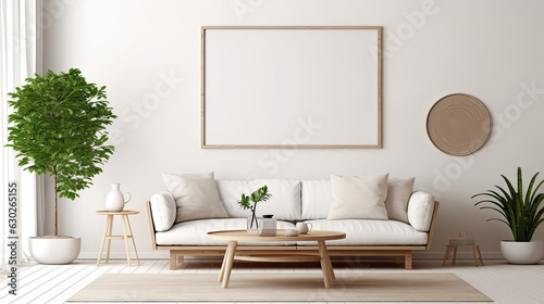 Blank Picture Frame Mockup in Scandinavian Style Living Room. Horizontal.