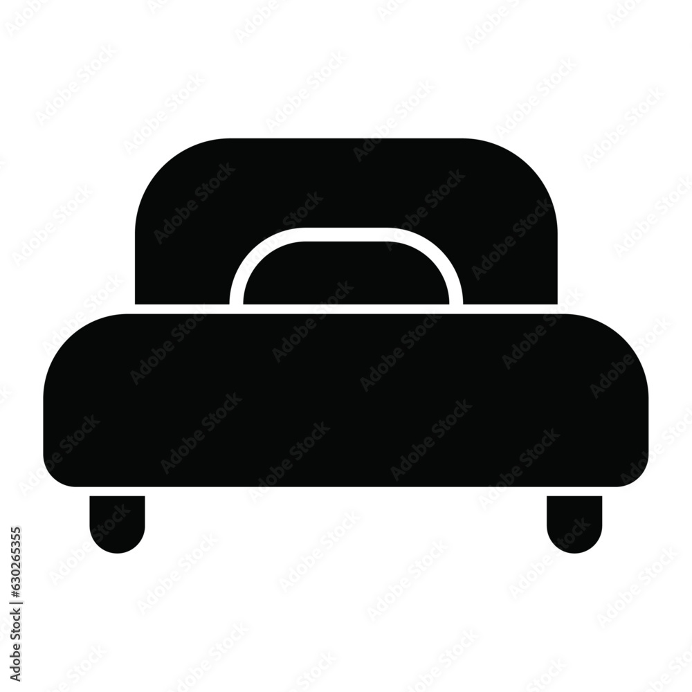 Single Bed glyph icon isolated in black color.