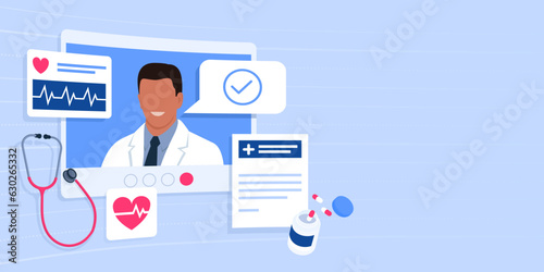 Professional online doctor giving advice on virtual screens