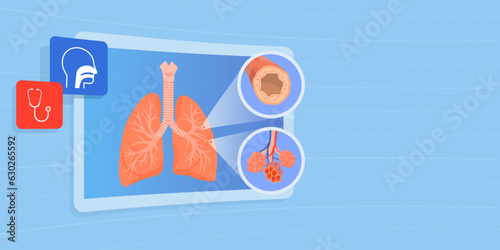 Human lungs on a digital virtual screen