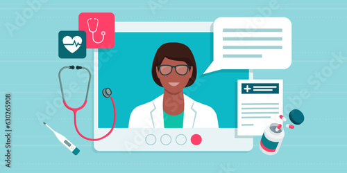 Healthcare professional giving advice on video call