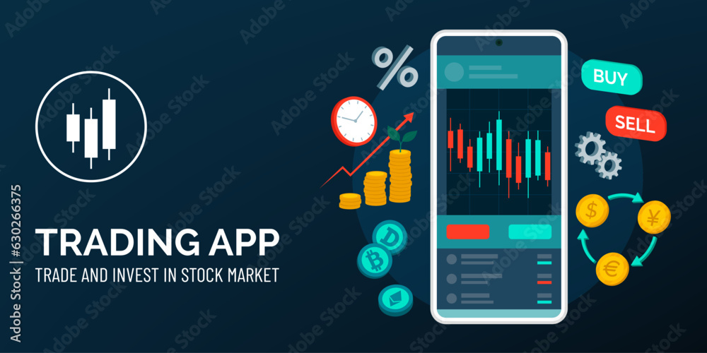 Trading and currency exchange app on smartphone