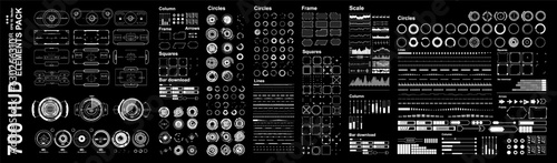 Big set vector elements for futuristic HUD virtual user interface. Mega set of futuristic elements of geometric shapes, frames and sights