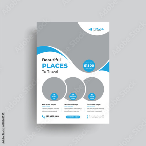Travel business promotion Flyer template. Design for social media ads. Traveling, tourism or summer holiday tour online marketing flyer