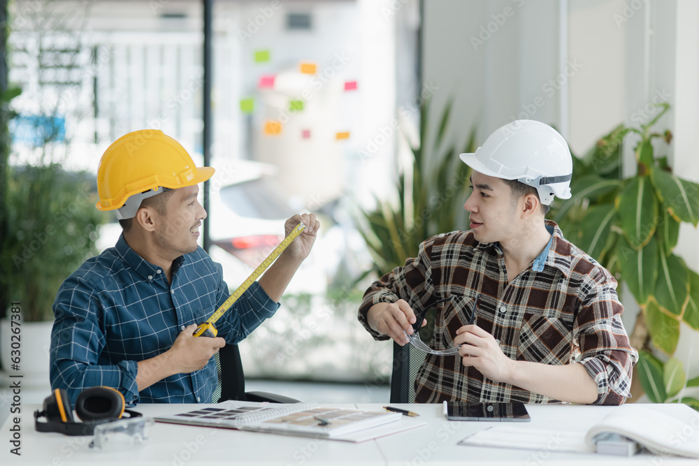 Asian engineer team and architects working designing planing of project, Home renovation concept. Asian engineer team and architects working designing planing of project, Home renovation concept.