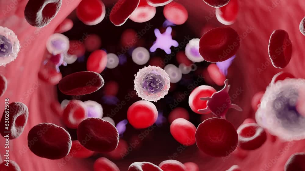 Animation of white blood cells in the circulation