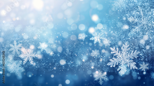 abstract christmas background with snowflakes and snowfall on a cold blue winter background © Dmytro Tykhokhod