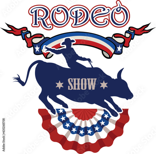 Man riding bucking bronco in rodeo wild west