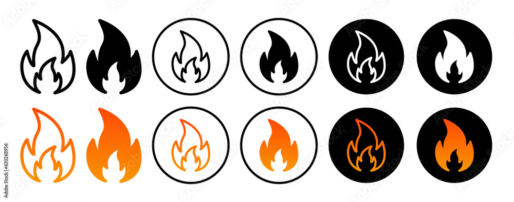 fire flame vector icon set in black and orange red color. burn vector symbol.