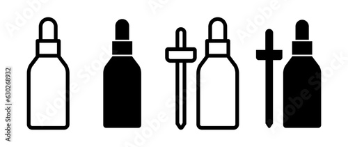 dropper bottle icon set. essential oil or serum dropper bottle vector symbol in black color.