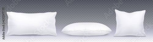 Realistic set of white pillows top and side view isolated on transparent background. Vector illustration of 3d square and rectangular cushion mockups for bedroom interior design, healthy sleep